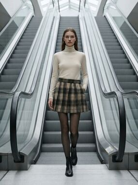 SHEIN Brown Plaid Pleated Mini Skirt XS | Preppy A-Line Schoolcore Dark Academia